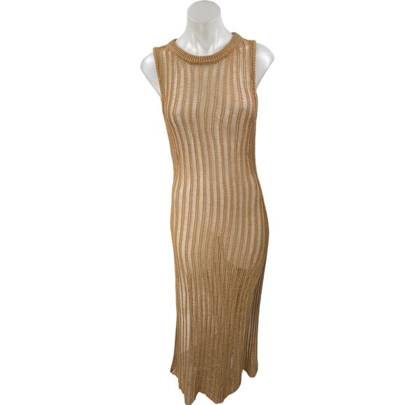 Cotton Candy LA Dresses & Skirts - Cotton Candy LA Beige Tan Open Knit Semi Sheer Sleeveless Cover Up Maxi Dress S